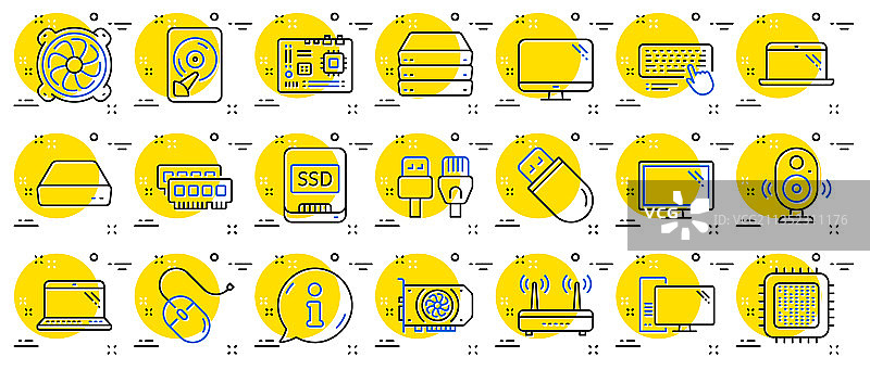 主板电脑组件线性图标集图片素材
