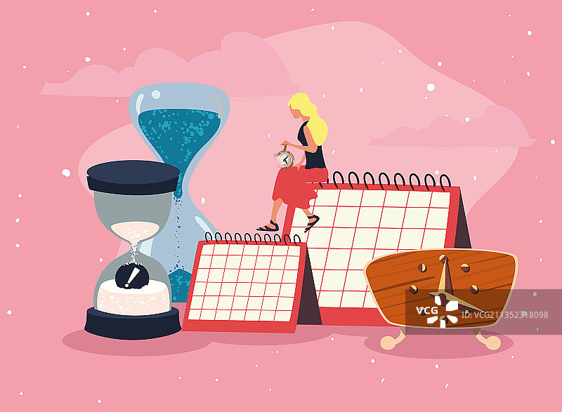 拥有时间图标的女人图片素材