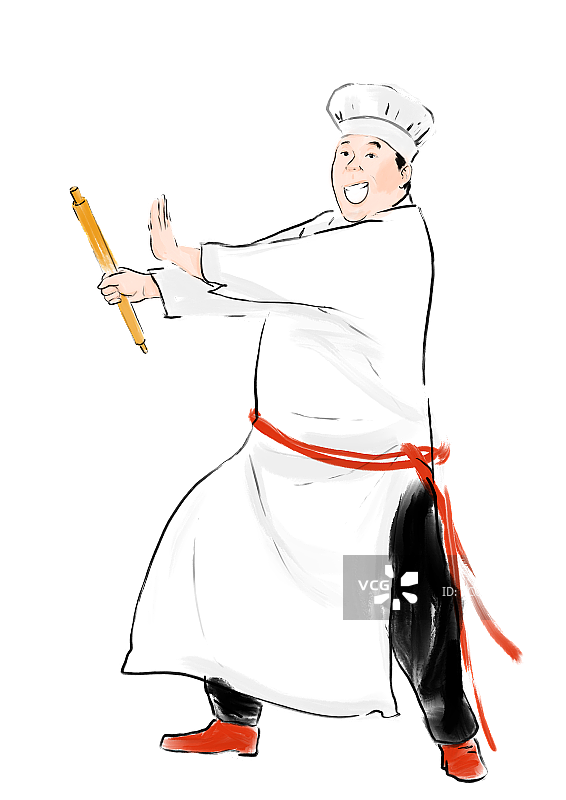 穿着厨师制服的男人在黑色背景下做手势图片素材