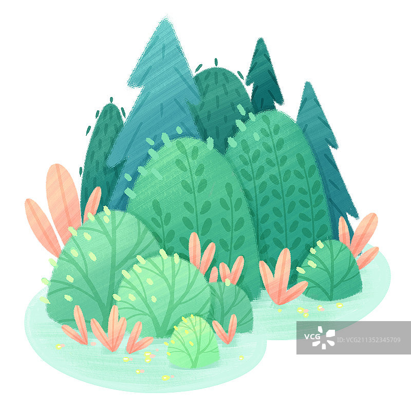 灌木丛植物小景插画图片素材