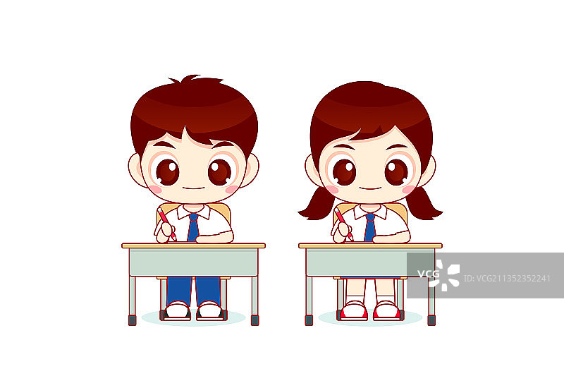 卡通坐姿写字学生图片素材