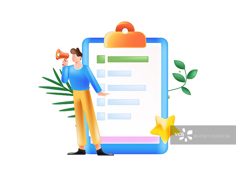 3d创意邀请用户进行问卷调查矢量人物插画图片素材