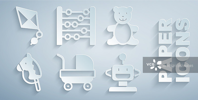 婴儿车、泰迪熊、毛绒玩具和玩具马套装图片素材