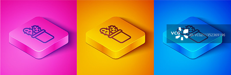 2.5D线条盆栽仙人球图标图片素材