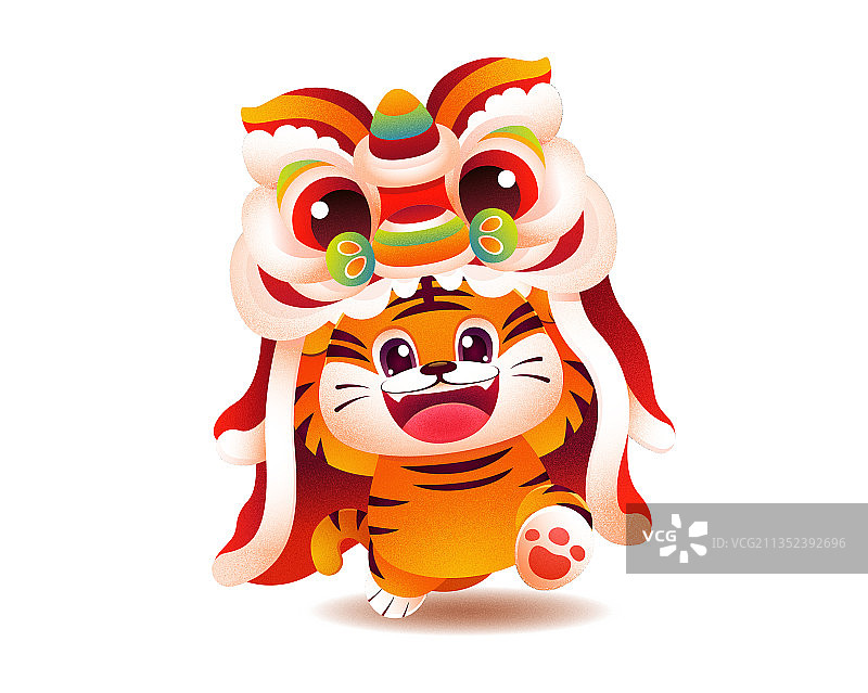 卡通老虎贺新春舞狮矢量插画图片素材