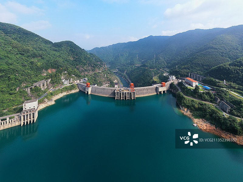 湖南省郴州资兴市东江湖国家级名胜风景区东江大坝航拍图片素材