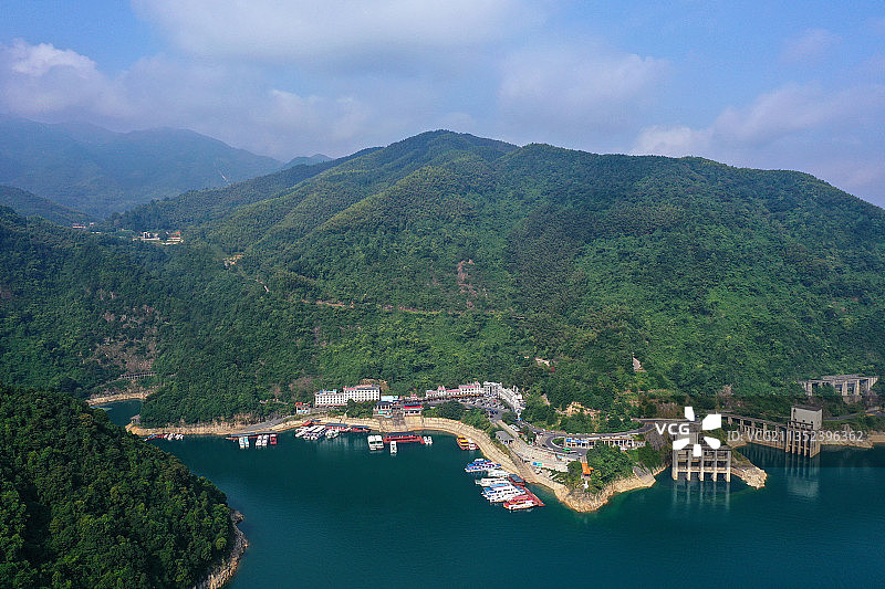 湖南省郴州资兴市东江湖国家级名胜风景区东江大坝航拍图片素材