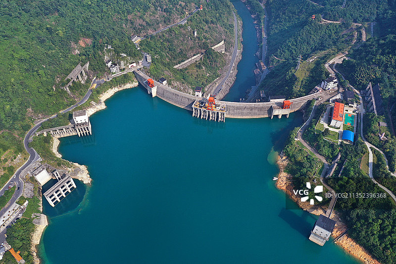 湖南省郴州资兴市东江湖国家级名胜风景区东江大坝航拍图片素材