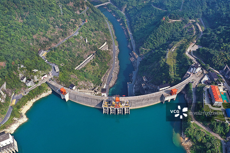 湖南省郴州资兴市东江湖国家级名胜风景区东江大坝航拍图片素材