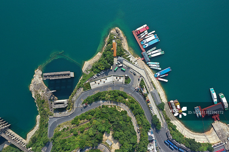 湖南省郴州资兴市东江湖国家级名胜风景区东江大坝航拍图片素材