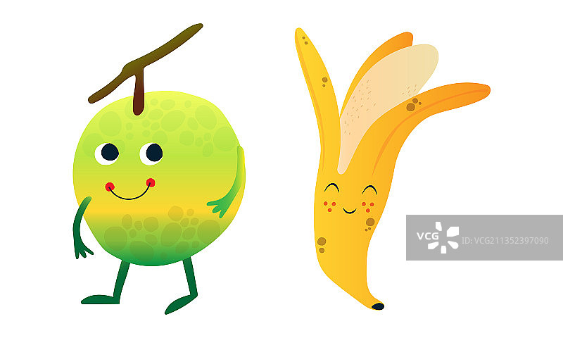 一套可爱拟人化的笑脸水果图片素材