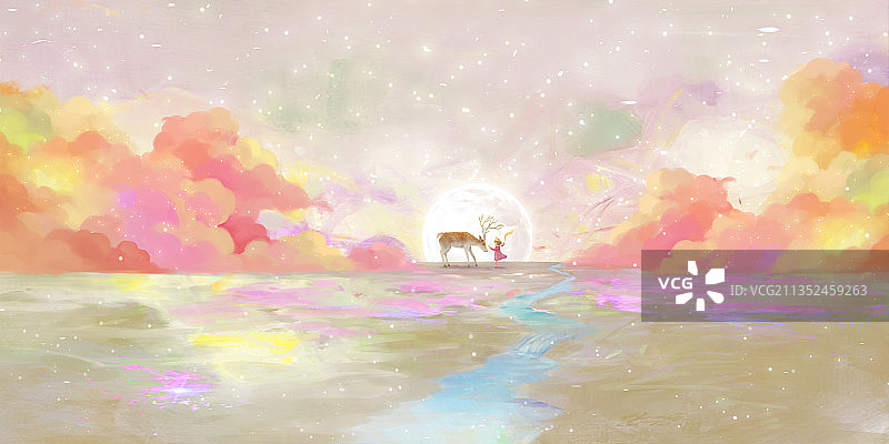 小公主与鹿图片素材