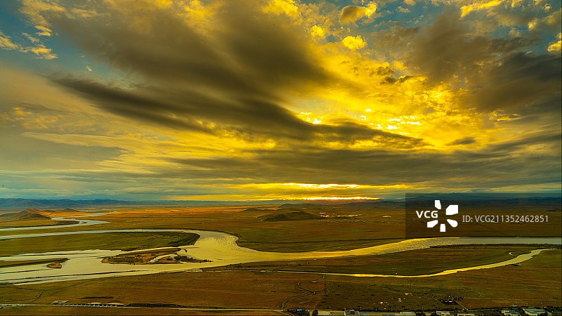 黄河九曲第一湾日落图片素材