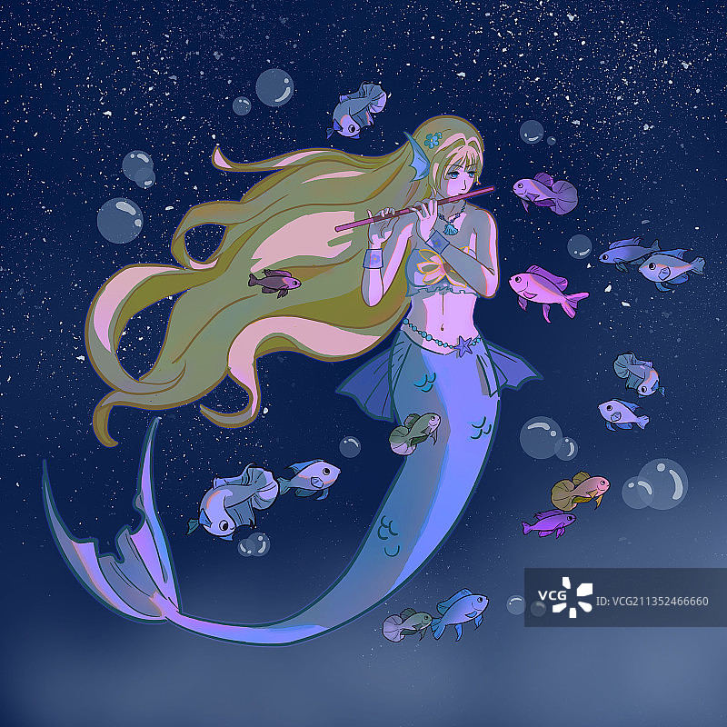 吹笛子的美人鱼图片素材