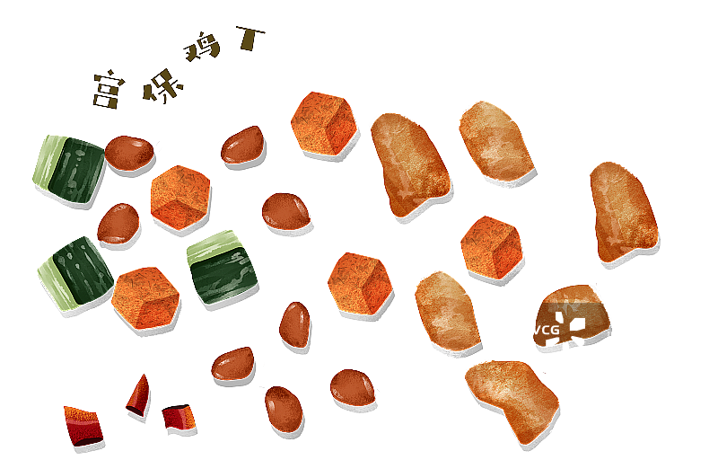 宫保鸡丁食材插画元素图片素材