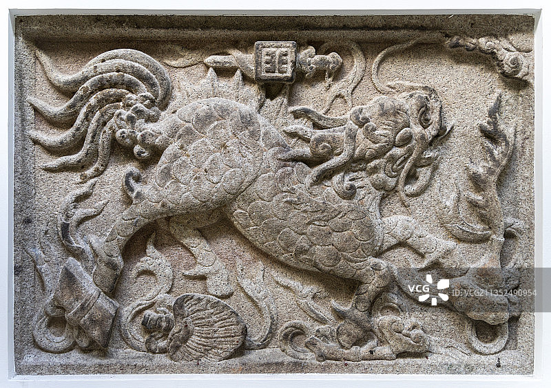 潮州博物馆馆藏文物石刻麒麟花板图片素材