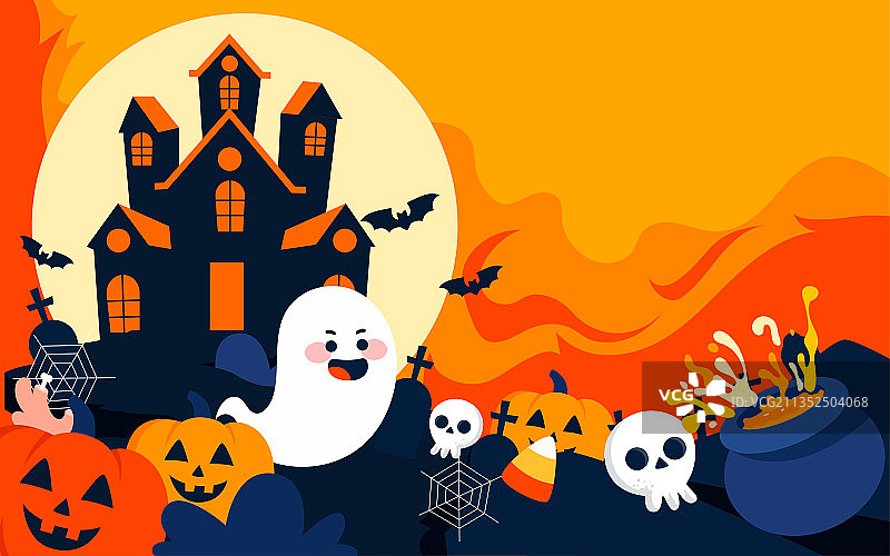 万圣节城堡人物插画庆祝万圣夜鬼节活动海报图片素材