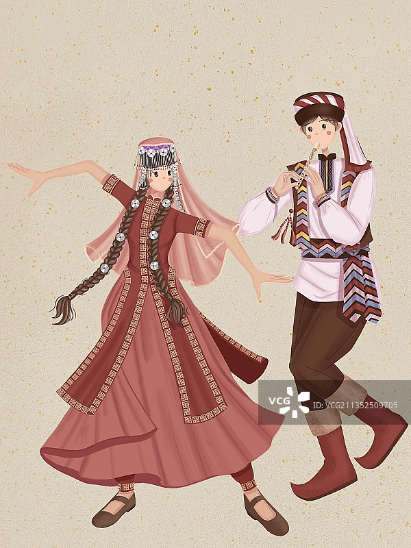 塔吉克族跳鹰舞吹鹰笛的少男少女图片素材