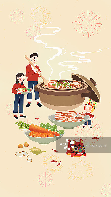 年俗腊月二十六一家人在做红烧肉图片素材