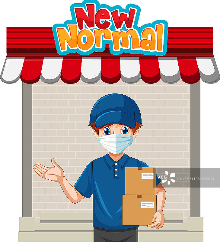 疫情新常态与送货员卡通形象图片素材