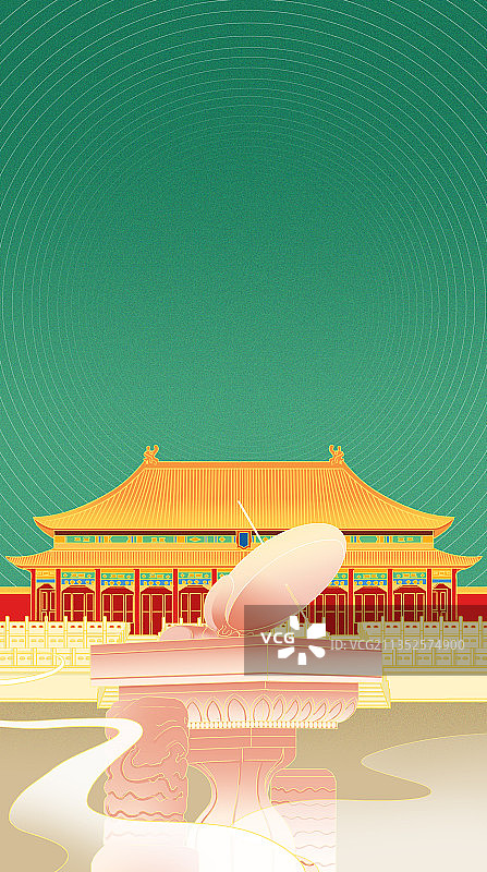 中国风新中式古风北京故宫紫禁城皇宫明清建筑日晷时间圭表插画图片素材