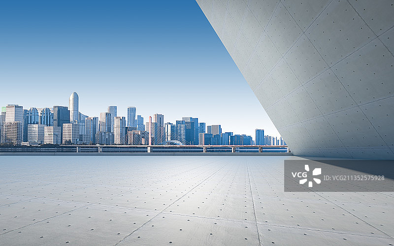 杭州城市建筑地板广场背景图片素材