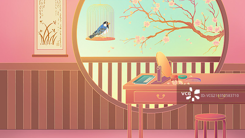 国潮春天古风室内图图片素材