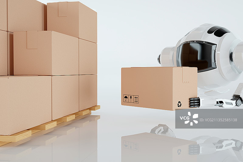 3D人工智能机器人和搬运递送物品图片素材