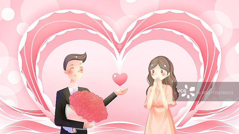 告白情侣手绘插画图片素材