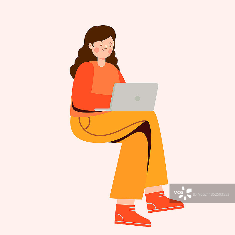 坐着用电脑工作的年轻人图片素材