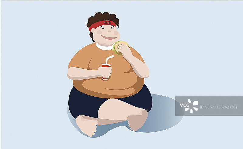 吃汉堡喝饮料的肥胖男性矢量插画图片素材