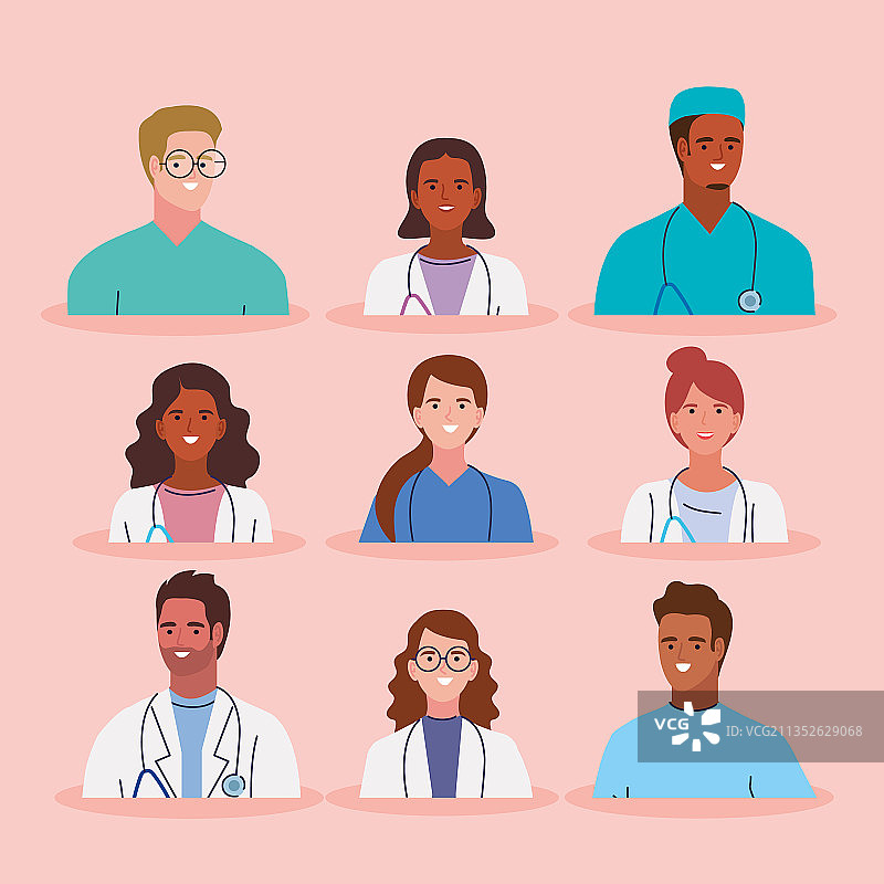 九名医务人员图片素材