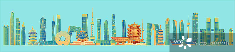 国风城市建筑群插画图片素材