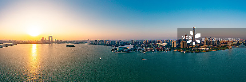 苏州工业园区金鸡湖区域全景图片素材