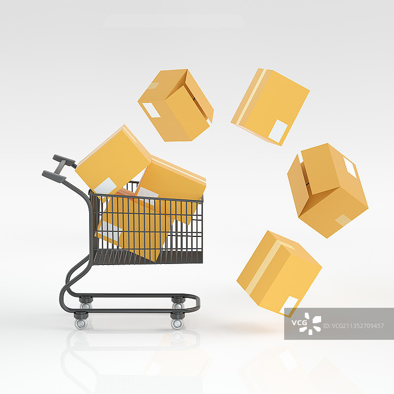 购物车纸箱礼物购物题材图片图片素材