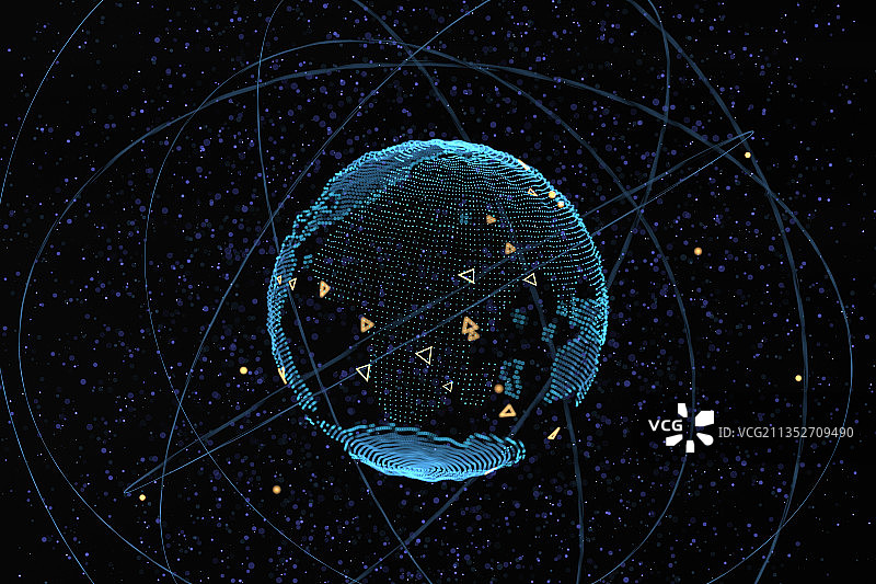 黑色背景下的粒子全球概念图图片素材