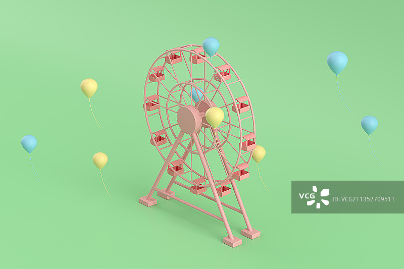3d渲染的卡通风格摩天轮游乐园图片素材