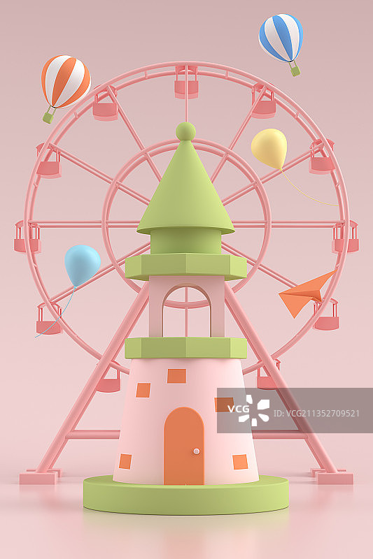 3d渲染的卡通风格摩天轮游乐园图片素材