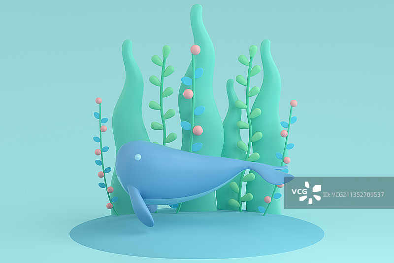 3d渲染的卡通海底鲸鱼图片素材