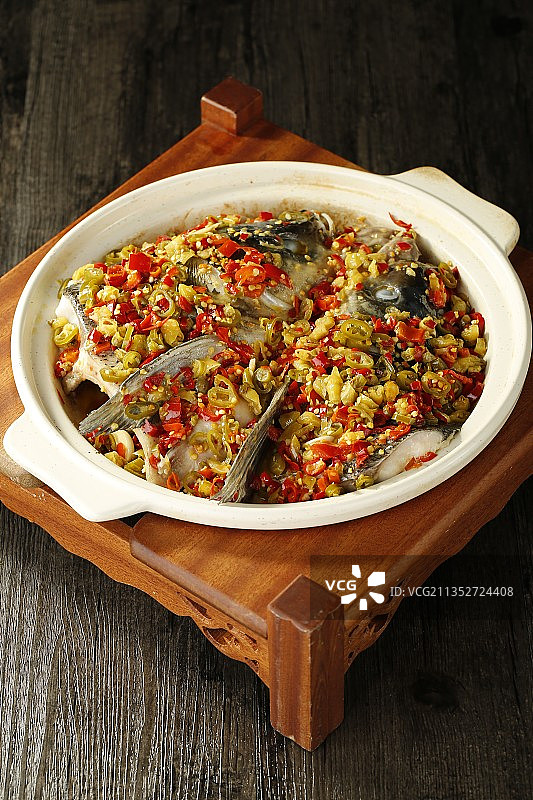 湘潭剁椒蒸鱼头、剁椒鱼头、湘菜、辣椒、辣文化、湖南菜、鱼头图片素材