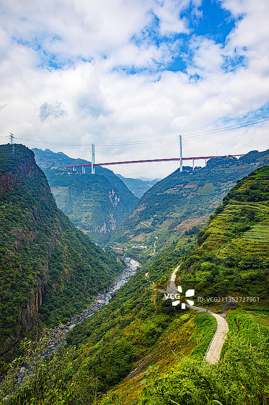 世界第一高桥--位于中国贵州六盘水的北盘江大桥，高565米图片素材