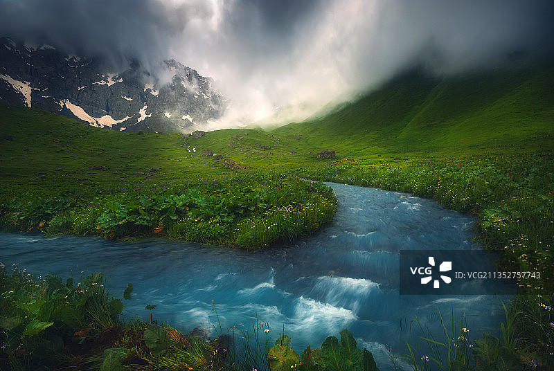 佐治亚州树木掩映下的河流风光图片素材