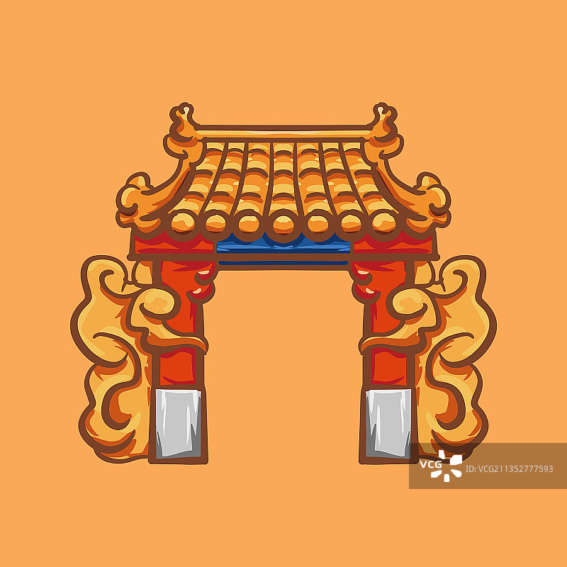 手绘国潮卡通中式门头牌坊设计图片素材