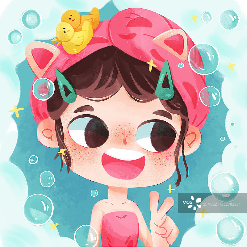 女孩洗澡Q版头像图片素材