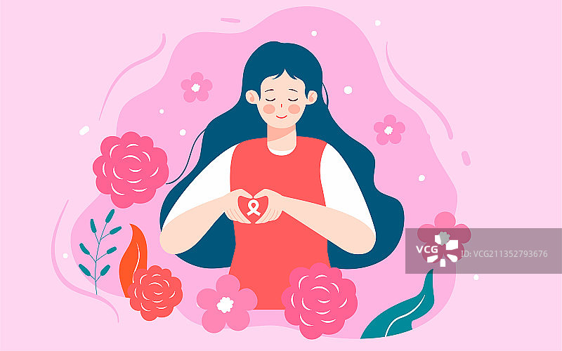 乳腺癌月关注女性健康插画医疗癌症肿瘤海报图片素材