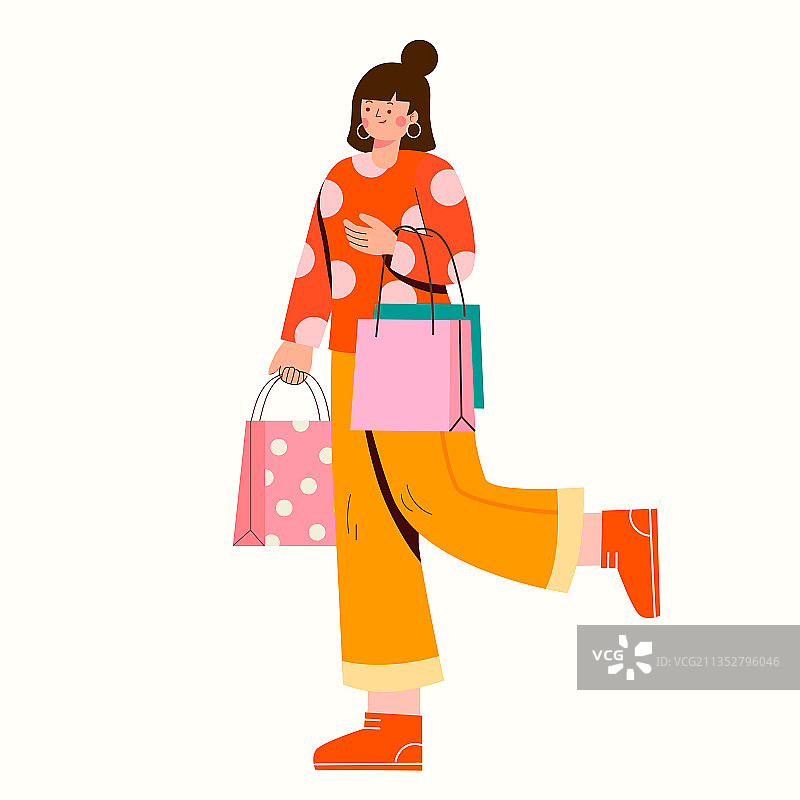 提着购物袋的女人矢量插画图片素材