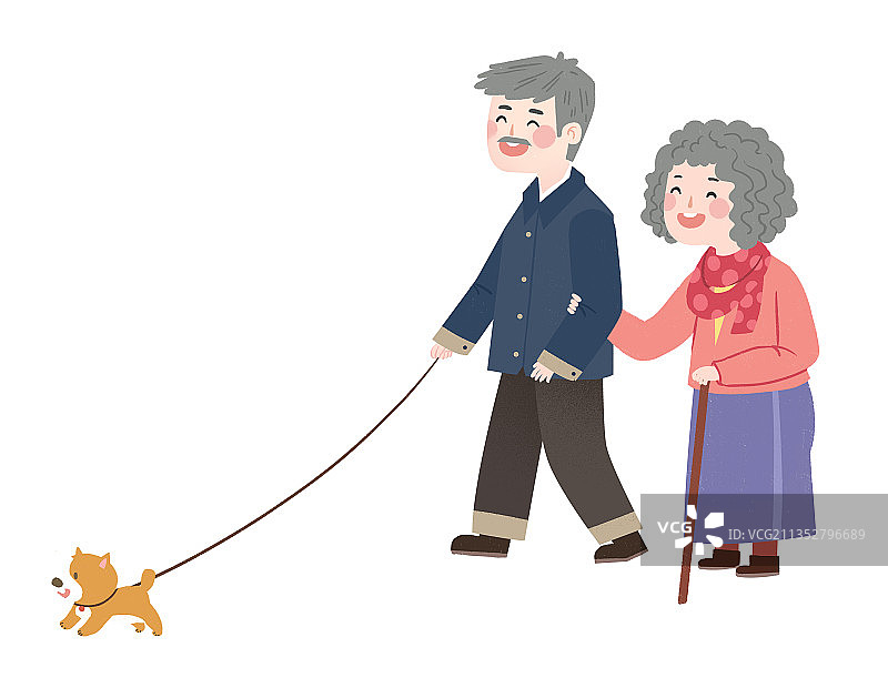 老人相伴散步图片素材