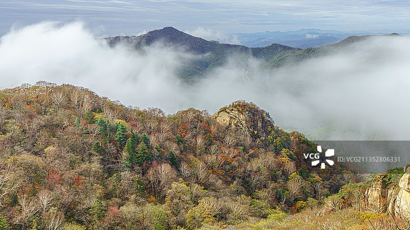 本溪天桥沟森林公园晓月峰观雾图片素材