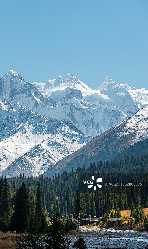 中国新疆夏塔木札尔特冰川雪山森林自然风光图片素材