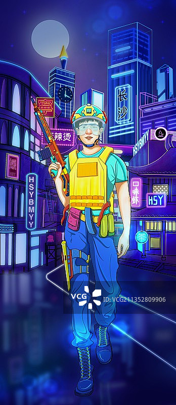 朋克风之城市街道拿枪的男人图片素材